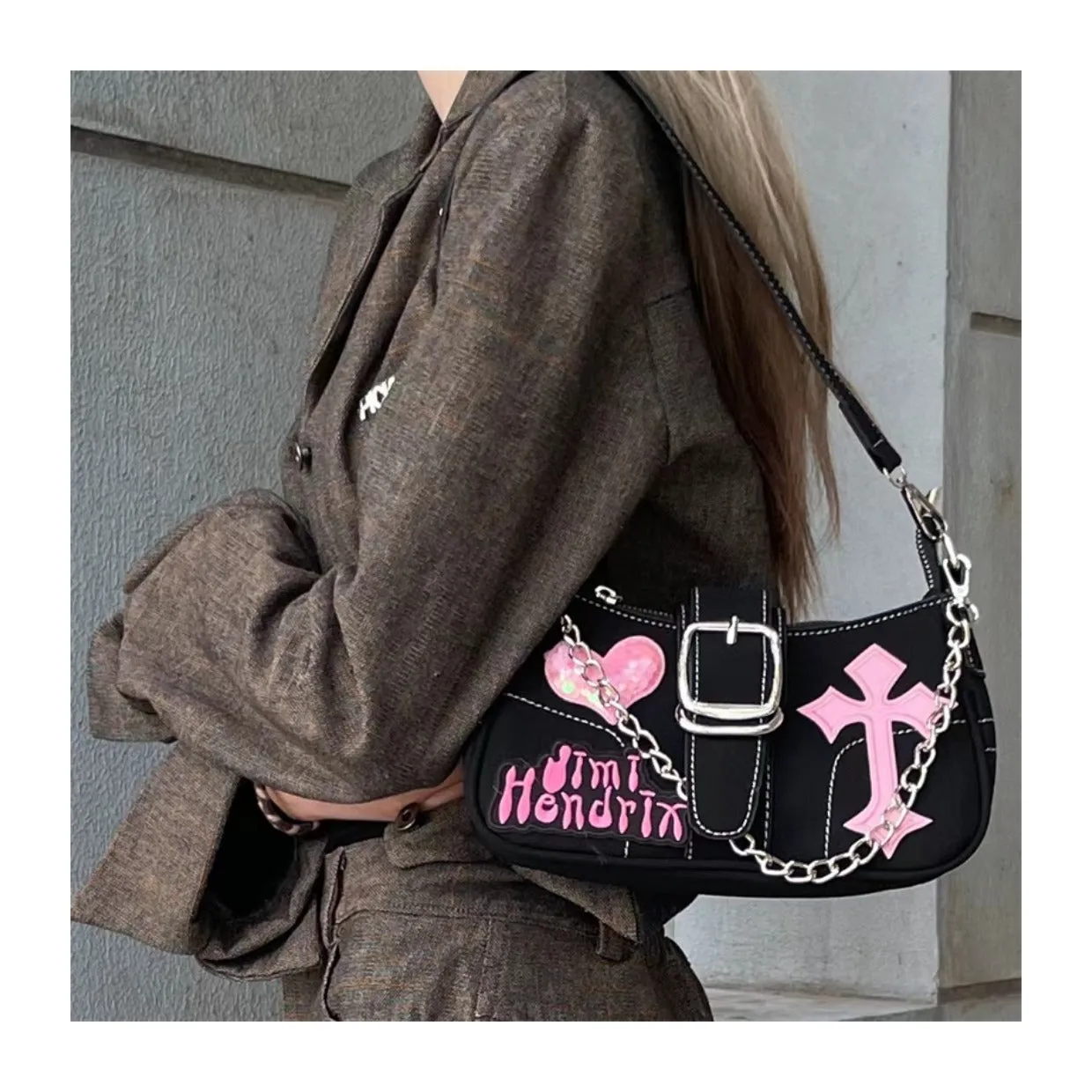 Wholesale Y2k Chain PU Shoulder Underarm Bag