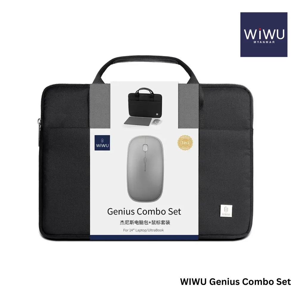 WIWU Genius Combo Set Laptop Bag With Mouse & Mouse Pad(14") - Black