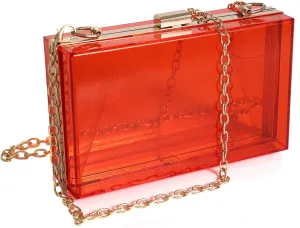 WJCD Clear Purse for Women Acrylic Clear Clutch Bag,acrylic Purses Clear Clutch Purse Shoulder Handbag with Removable Chain