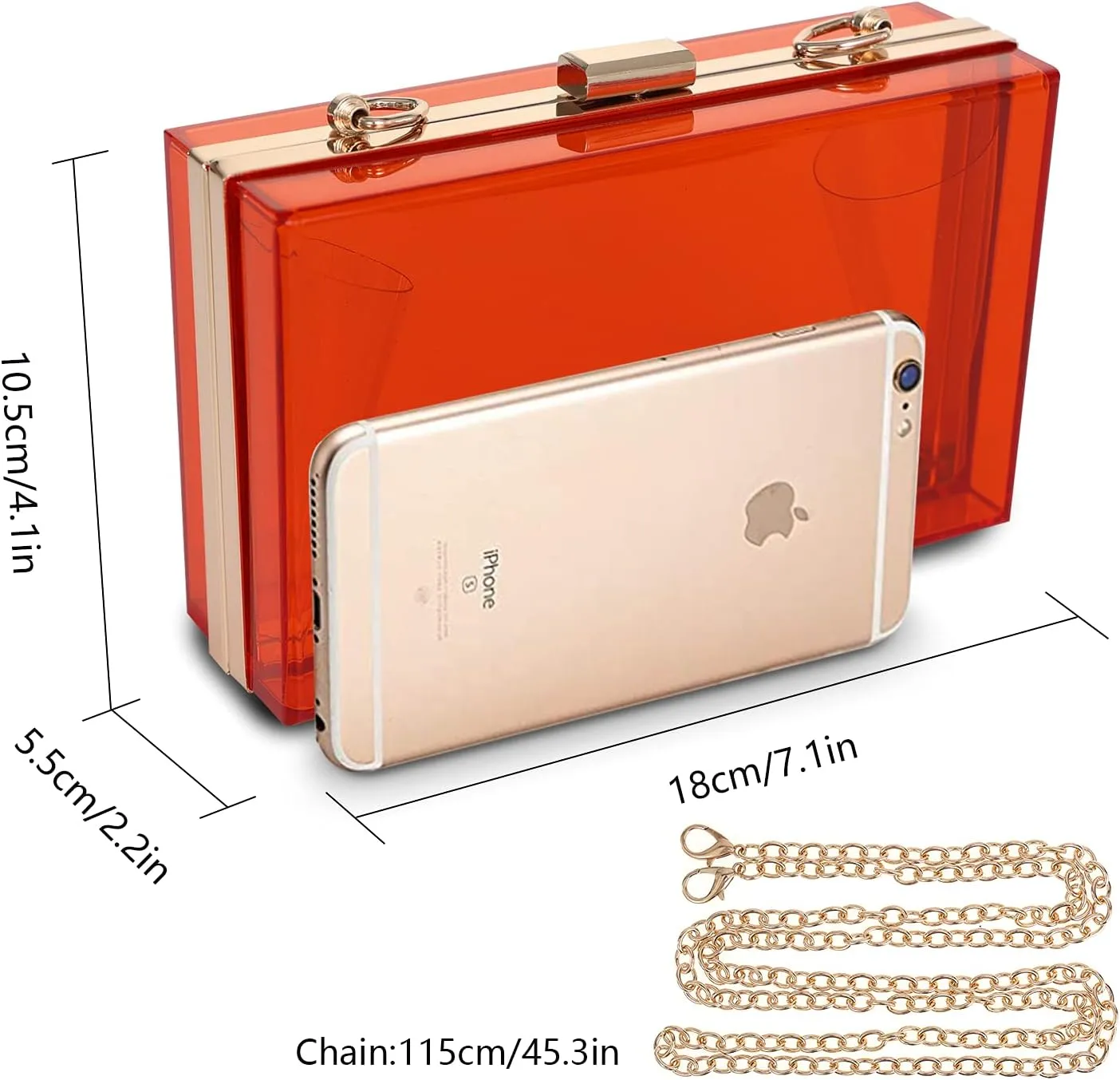 WJCD Clear Purse for Women Acrylic Clear Clutch Bag,acrylic Purses Clear Clutch Purse Shoulder Handbag with Removable Chain