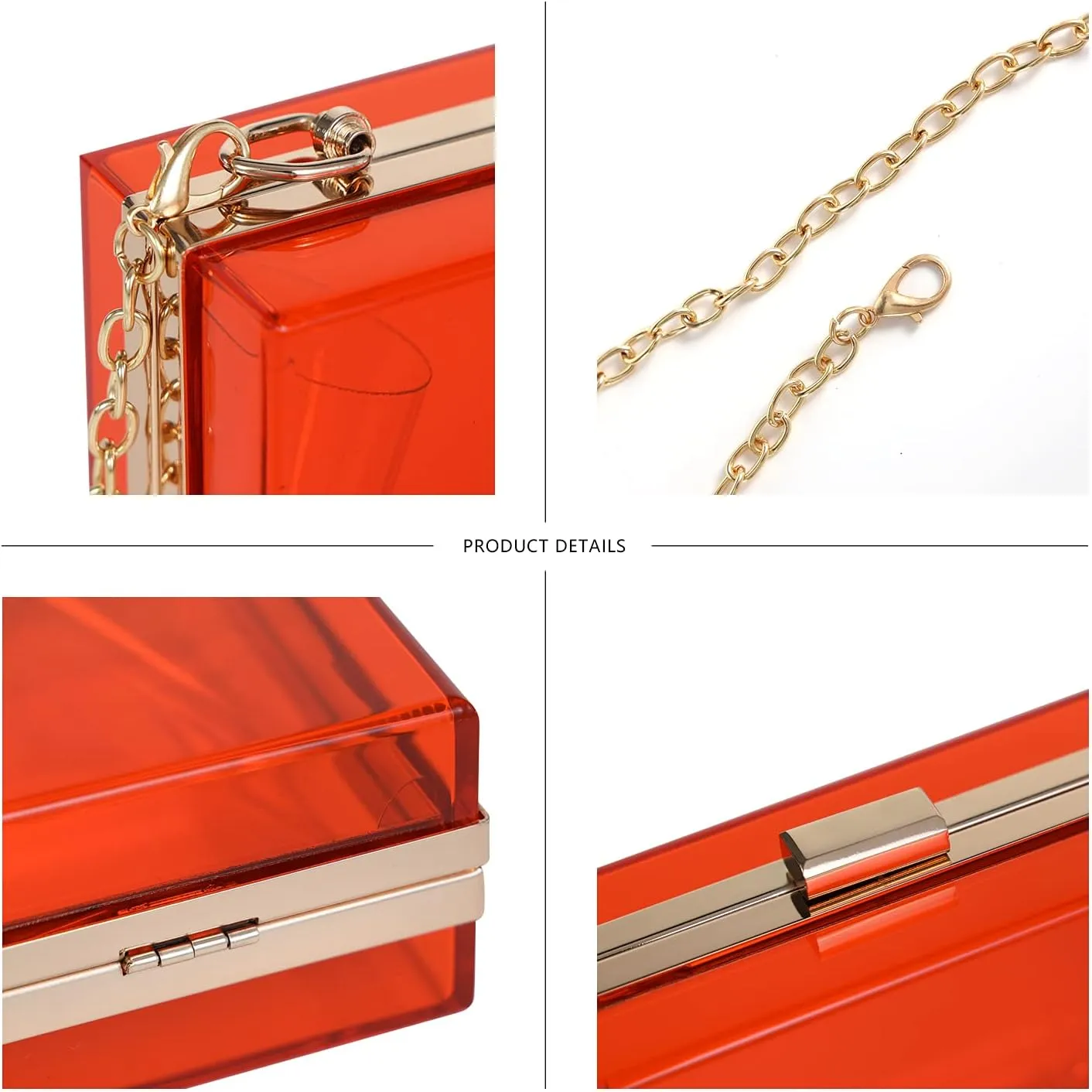WJCD Clear Purse for Women Acrylic Clear Clutch Bag,acrylic Purses Clear Clutch Purse Shoulder Handbag with Removable Chain