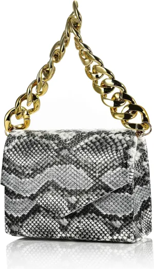 Women Chic Evening Clutch Bag Snake Skin Pattern Shoulder Box Handbag with Chain Strap Crossbody Purse for Women Girls Ladies