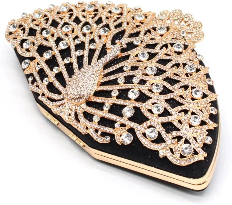 Women Evening Bag Golden Metal Crystal Evening Bag Clutch Handbag Ladies Wedding Bridal Party Bag (A, One Size)