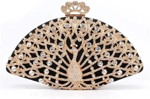 Women Evening Bag Golden Metal Crystal Evening Bag Clutch Handbag Ladies Wedding Bridal Party Bag (A, One Size)