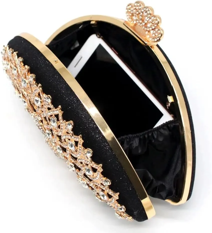 Women Evening Bag Golden Metal Crystal Evening Bag Clutch Handbag Ladies Wedding Bridal Party Bag (A, One Size)