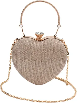 Women Evening Bag Heart Shaped Clutches Handbag Stylish Crossbody Bag Evening Clutches Bag Chain Strap Shoulder Bag
