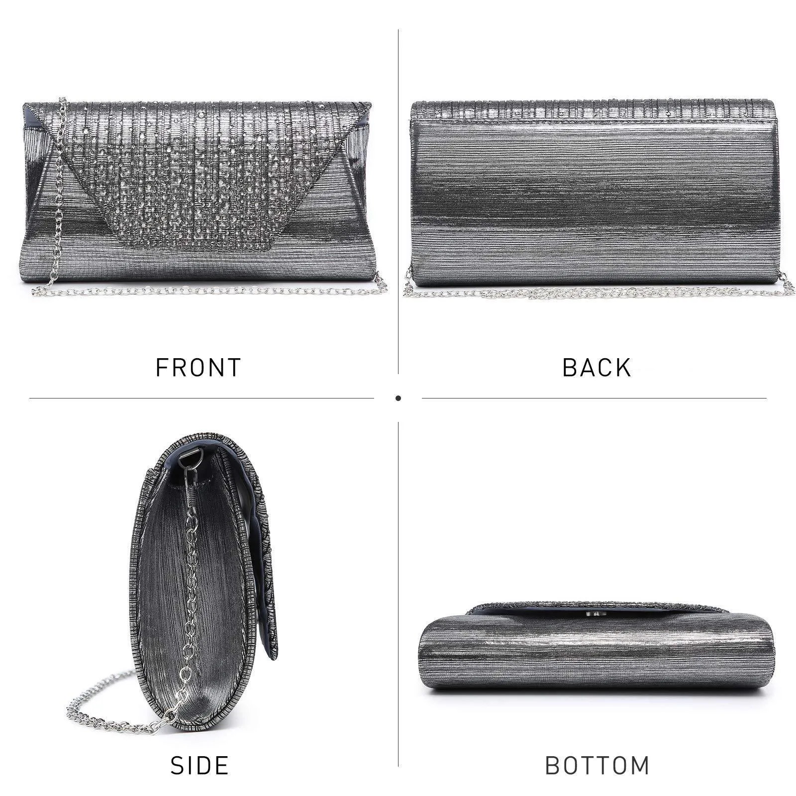 Women Glitter Rhinestone Wedding Evening Purse Envelope Clutch Dasein