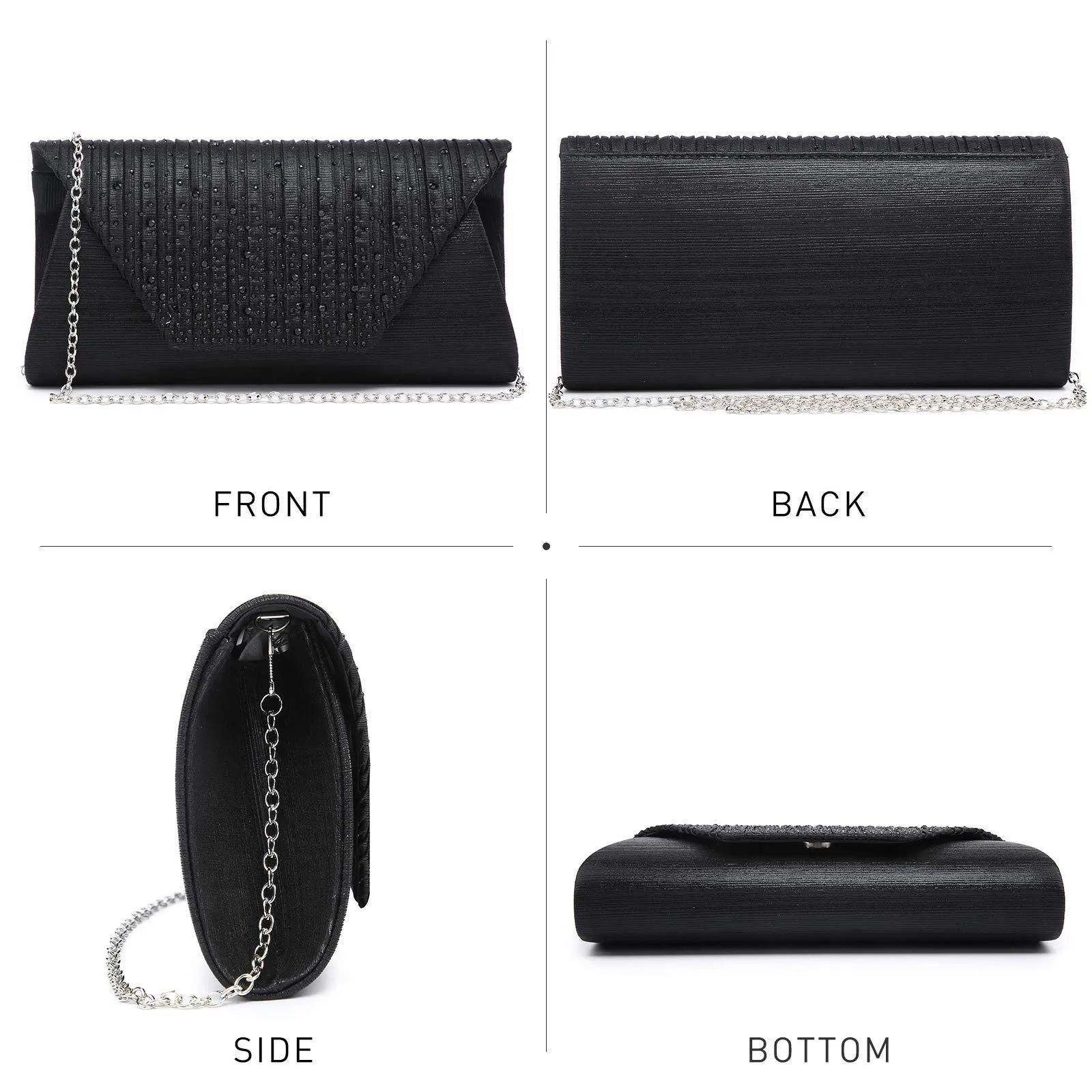 Women Glitter Rhinestone Wedding Evening Purse Envelope Clutch Dasein