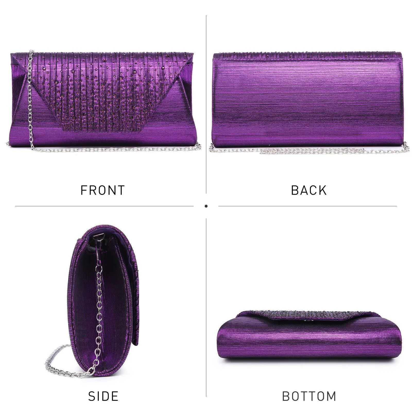 Women Glitter Rhinestone Wedding Evening Purse Envelope Clutch Dasein