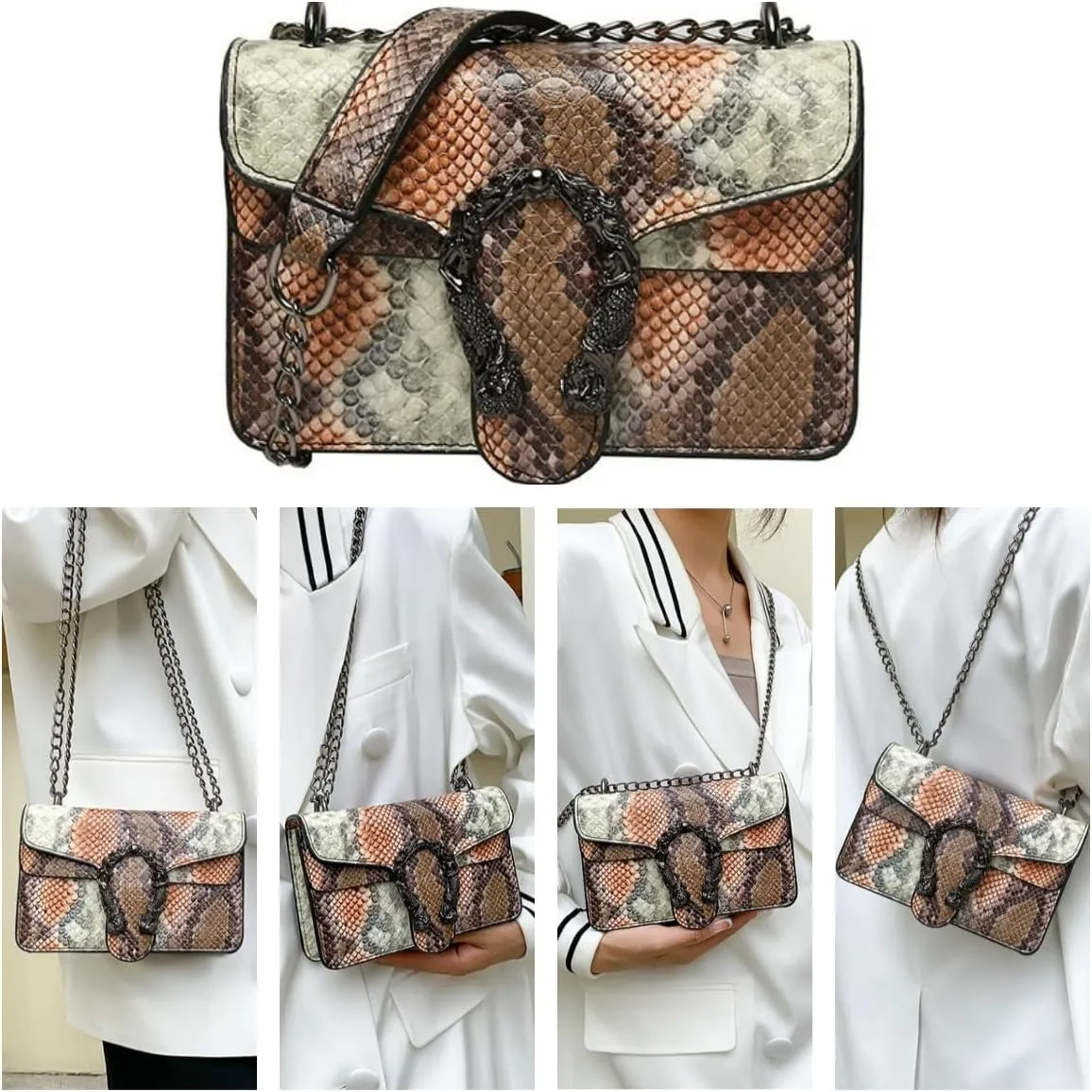 Women Leather Crossbody Purse Bags,Fashion Snake Printed Leather Shoulder Bags,Small Clutch Bags