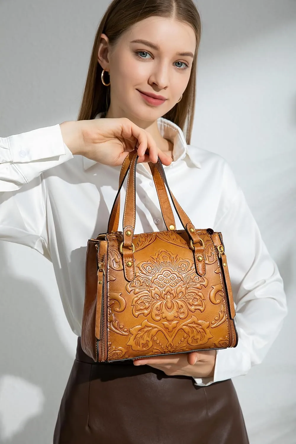 Women Leather Handbags Shoulder Bags Tote Handle Satchel Vintage Tassel