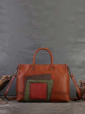 Women Leather Patchwork Laege Capacity Hand Bag Shoulder Bag AH1076