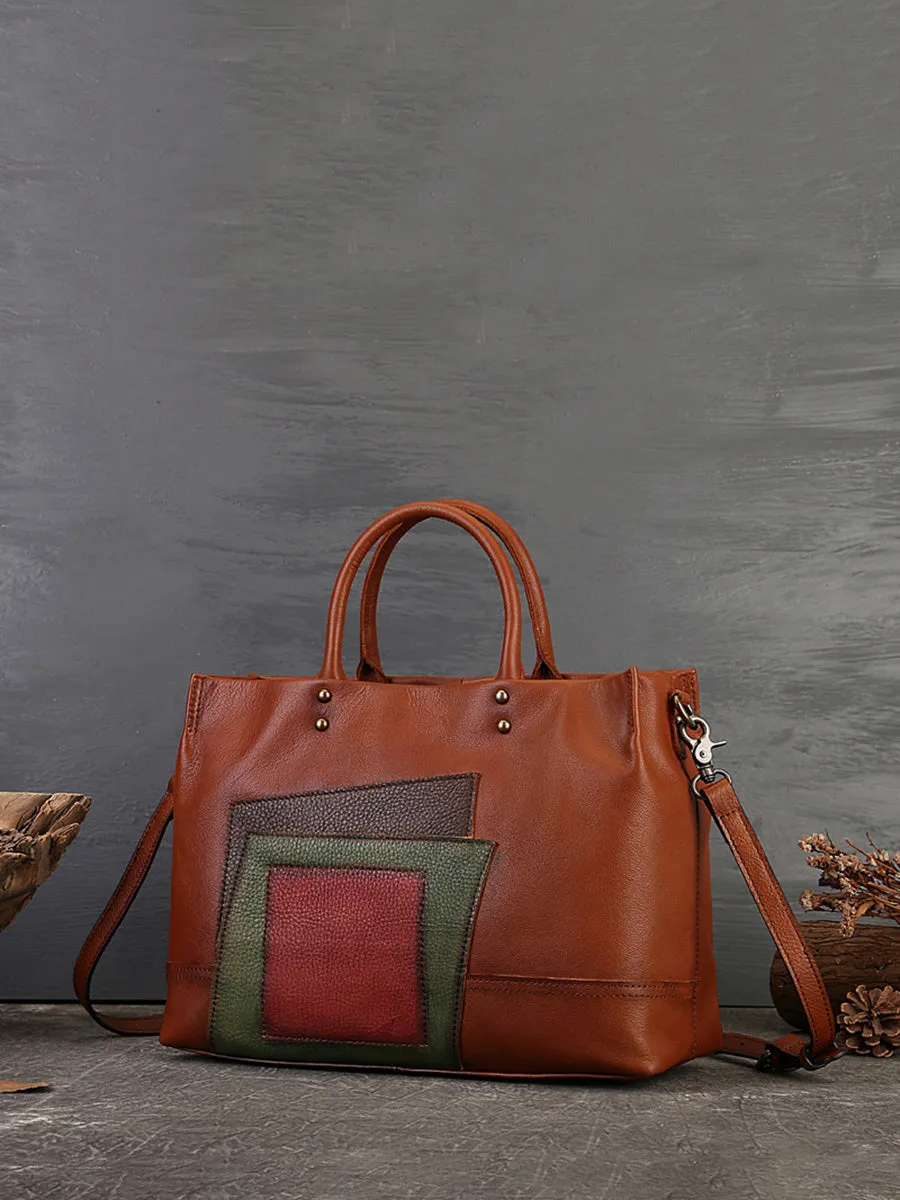 Women Leather Patchwork Laege Capacity Hand Bag Shoulder Bag AH1076