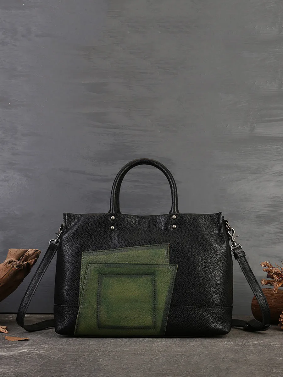 Women Leather Patchwork Laege Capacity Hand Bag Shoulder Bag AH1076