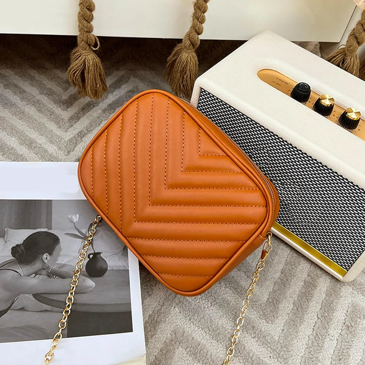 Women Messenger Bag Fashion Simple Trend Chain Shoulder Bag Purse Practical Messenger Bags for Girls (Brown, One Size)