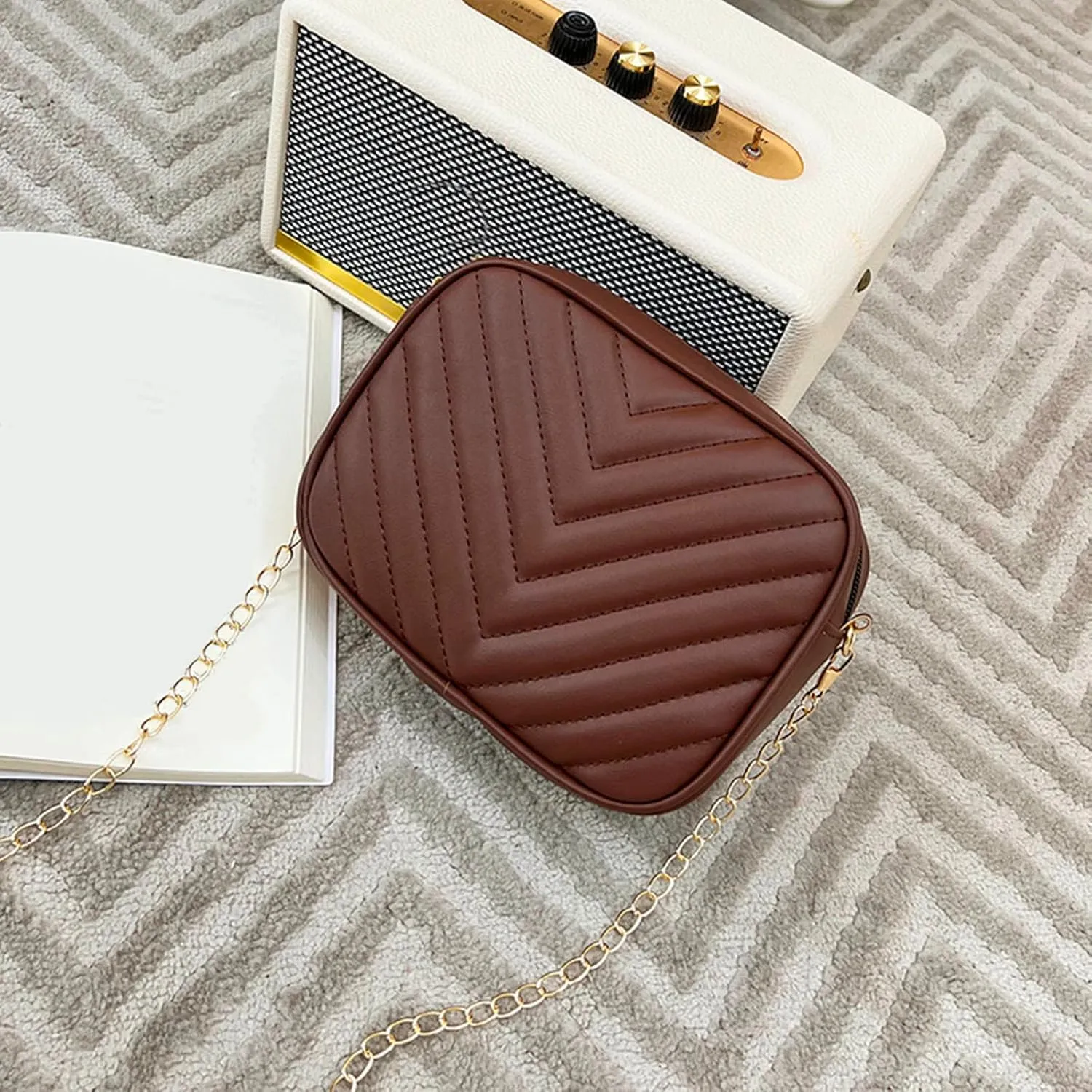 Women Messenger Bag Fashion Simple Trend Chain Shoulder Bag Purse Practical Messenger Bags for Girls (Coffee, One Size)