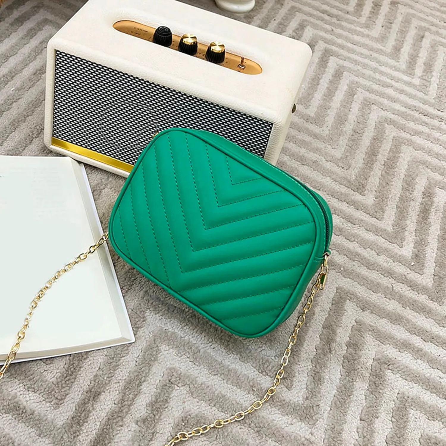 Women Messenger Bag Fashion Simple Trend Chain Shoulder Bag Purse Practical Messenger Bags for Girls (Green, One Size)