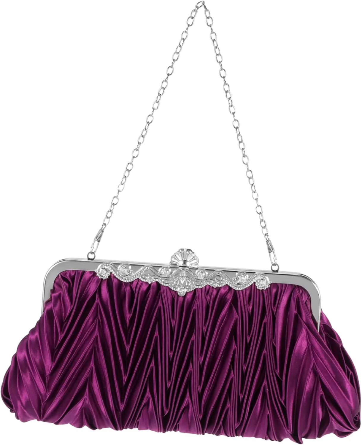 Women Purple Satin Evening Clutch Bag Elegant Party Purse with Detachable Shoulder Chain for Weddings Prom and Cocktail Events Versatile Handbag for Special Occasions