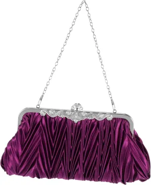 Women Purple Satin Evening Clutch Bag Elegant Party Purse with Detachable Shoulder Chain for Weddings Prom and Cocktail Events Versatile Handbag for Special Occasions