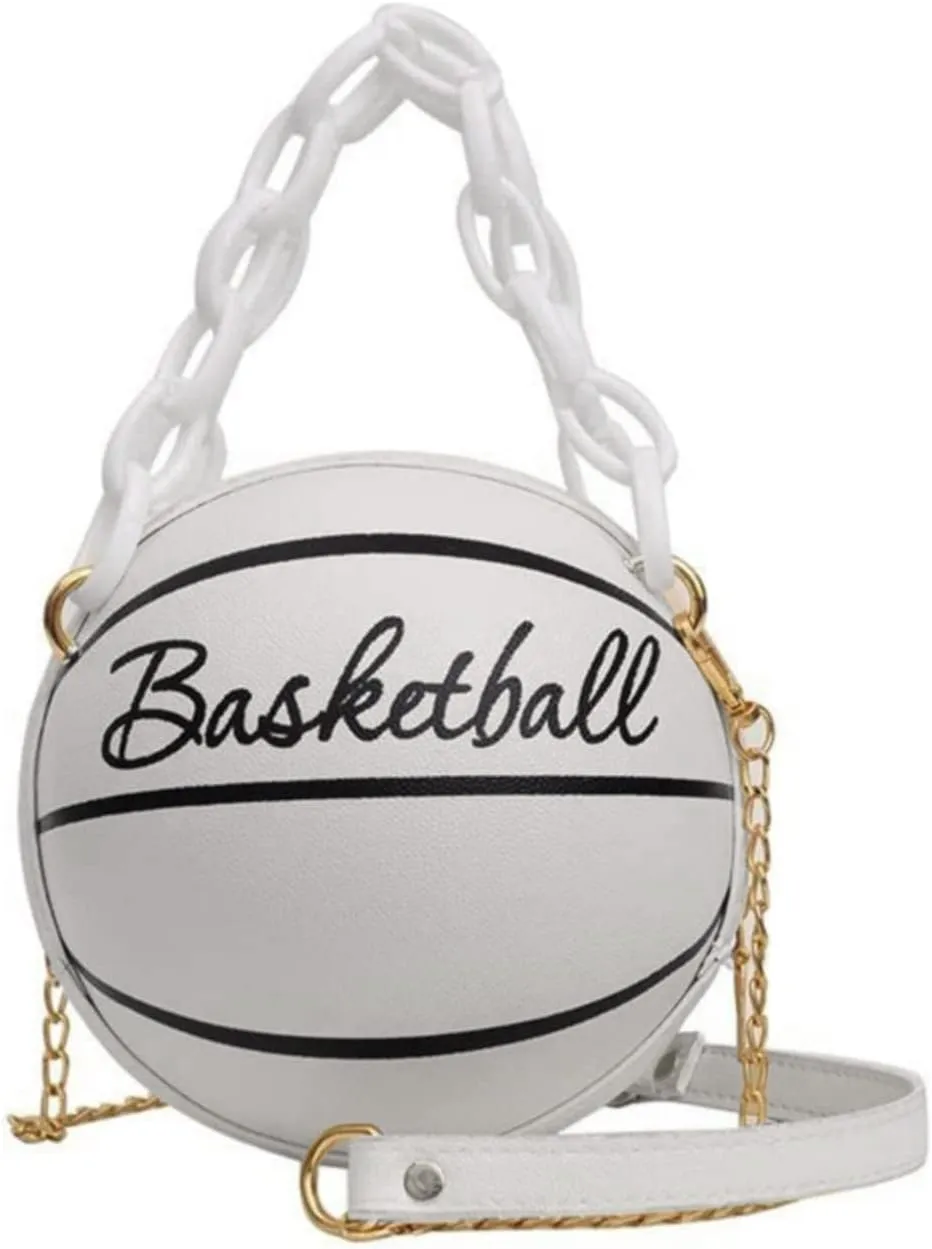 Women Shoulder Bag Chain Basketball Shaped Purse Round Body Handbag Oversized Clutch for Women