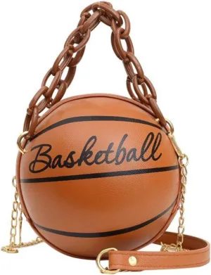Women Shoulder Bag Chain Basketball Shaped Purse Round Body Handbag Oversized Clutch for Women