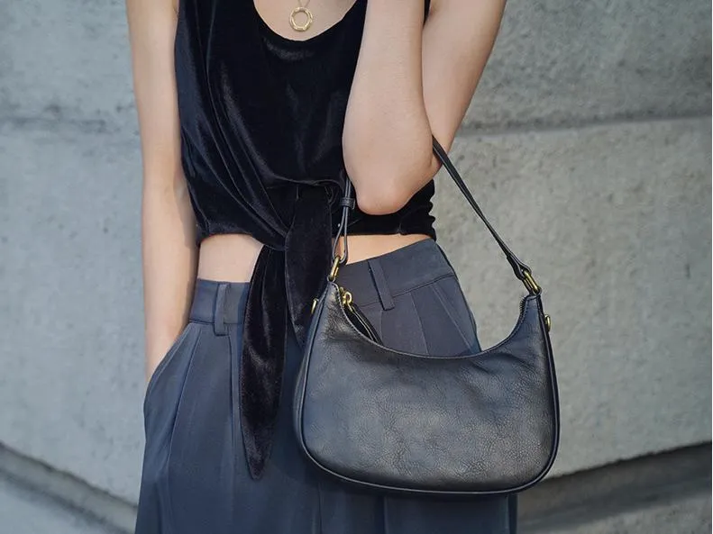Women's Black Leather Underarm Bag Leather Underarm Crossbody Bag