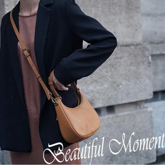 Women's Black Leather Underarm Bag Leather Underarm Crossbody Bag