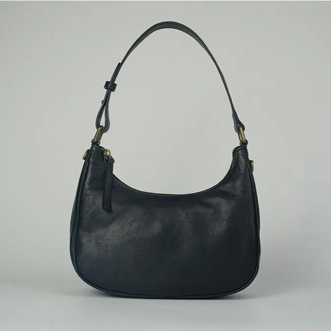 Women's Black Leather Underarm Bag Leather Underarm Crossbody Bag