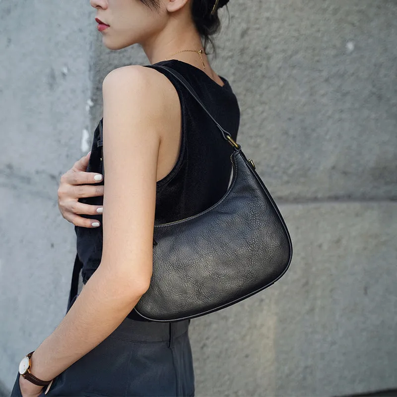 Women's Black Leather Underarm Bag Leather Underarm Crossbody Bag