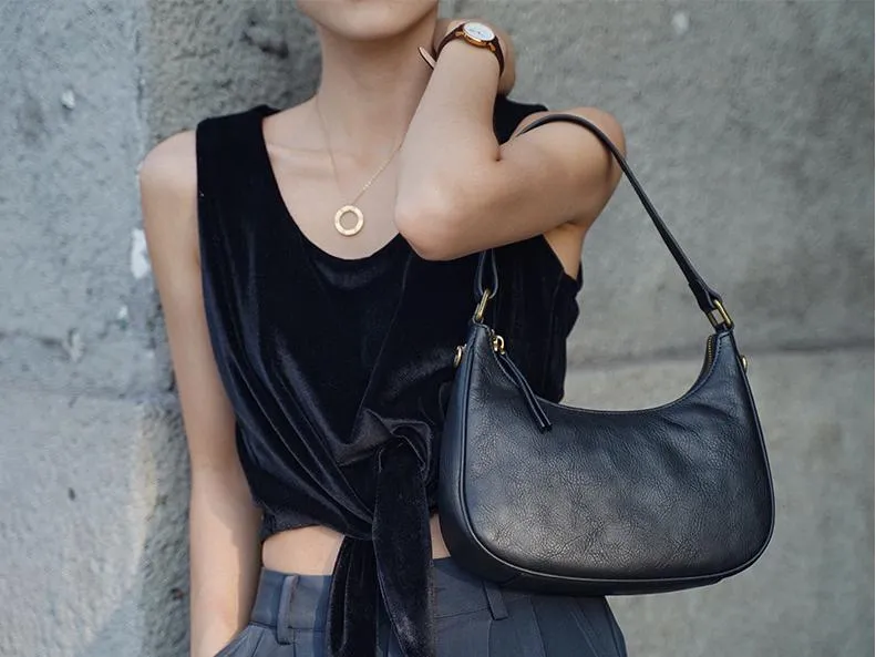 Women's Black Leather Underarm Bag Leather Underarm Crossbody Bag