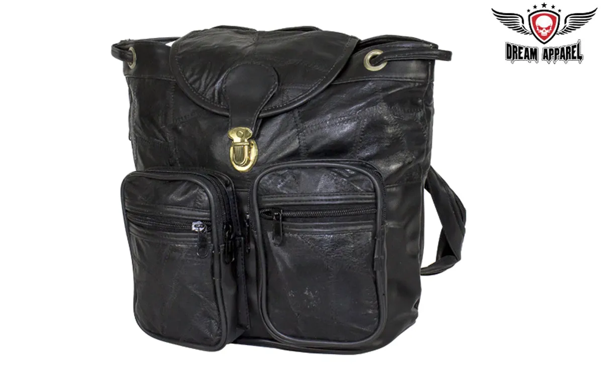 Womens Black Patchwork Leather Shoulder Bag