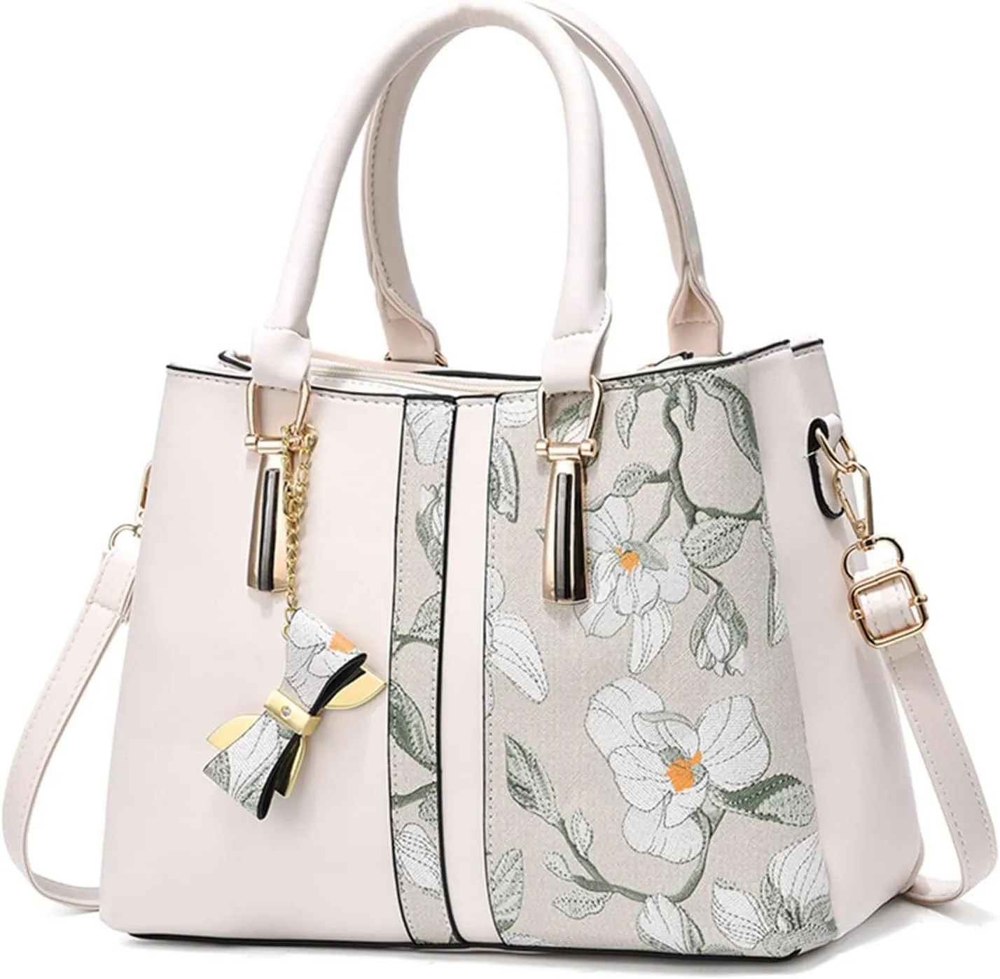 Women's Classic Satchel Bags Small Crossbody Bags Classic Double Zip Top Satchel Bag Versatile Travel Purse(White)