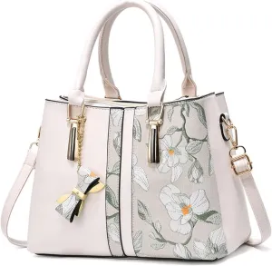 Women's Classic Satchel Bags Small Crossbody Bags Classic Double Zip Top Satchel Bag Versatile Travel Purse(White)