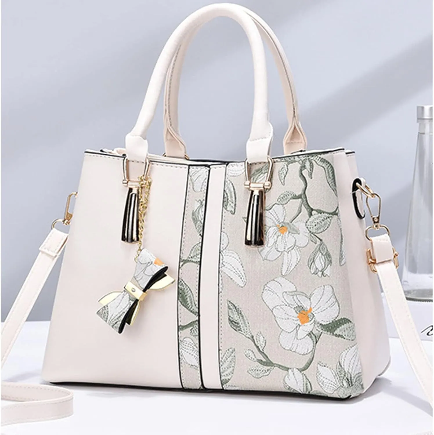 Women's Classic Satchel Bags Small Crossbody Bags Classic Double Zip Top Satchel Bag Versatile Travel Purse(White)