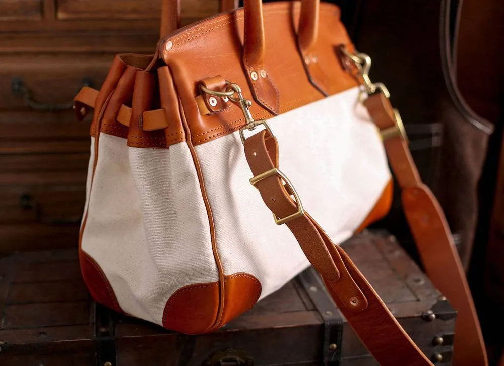 Womens Genuine Vintage Oil Wax Leather Top Handle Canvas Bag Large