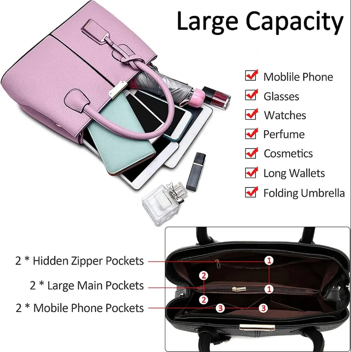 Womens Handbags and Purses Fashion Top Handle Satchel Tote PU Leather Shoulder Bags
