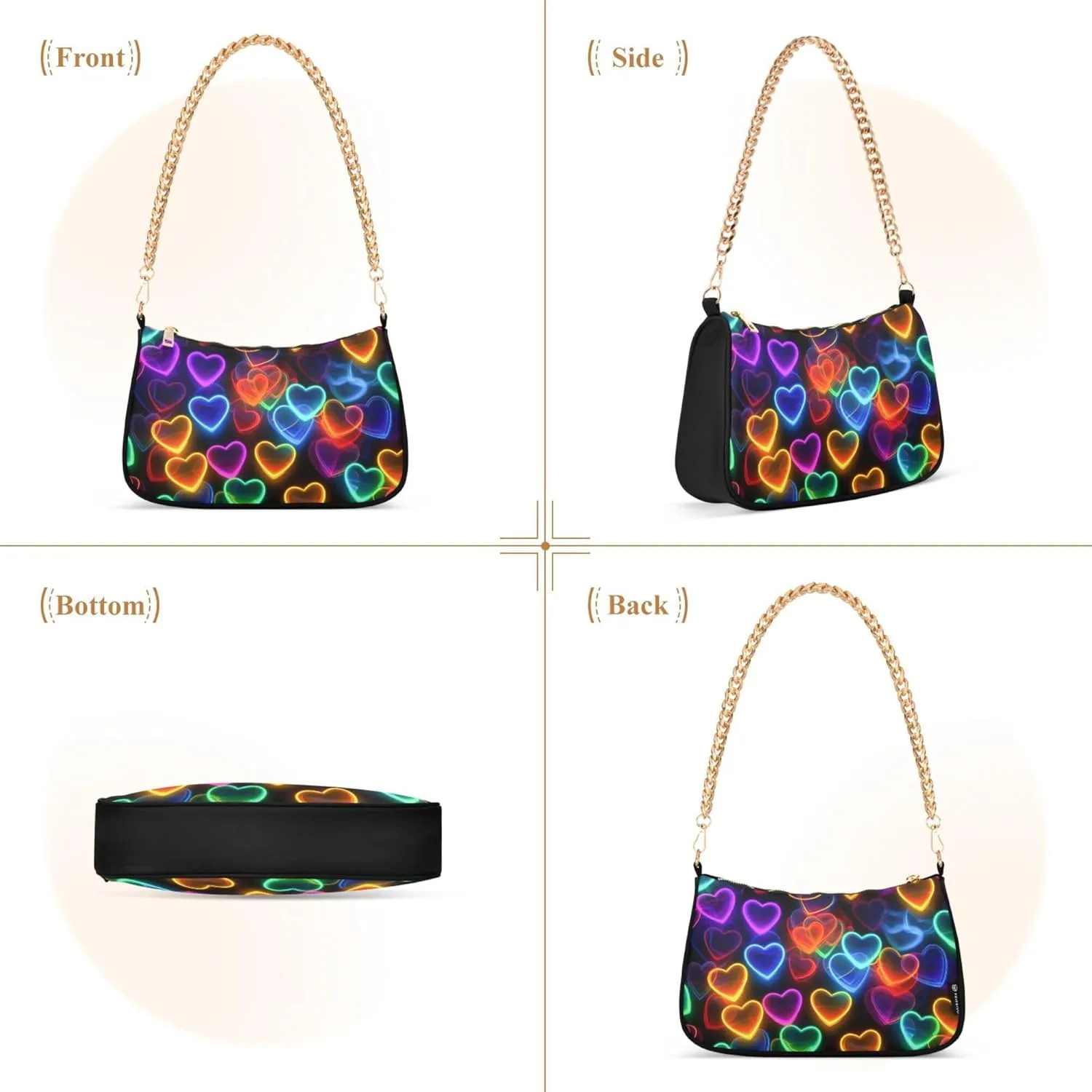 Women's Handbags Tote Crossbody Bag Stylish Purse Ladies Shoulder Bag Handbag 3d Neon Love Heart Crescent Bag