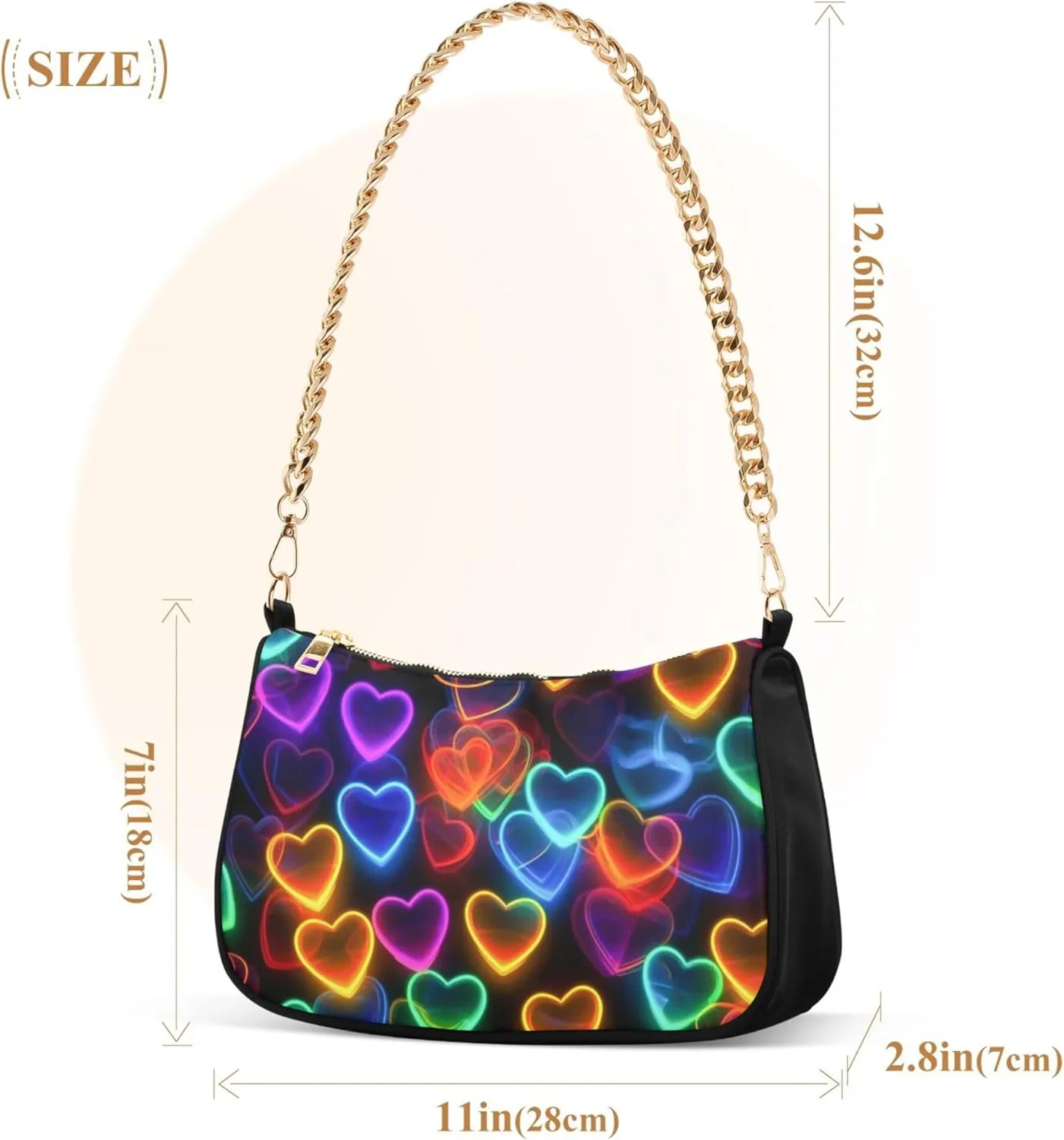 Women's Handbags Tote Crossbody Bag Stylish Purse Ladies Shoulder Bag Handbag 3d Neon Love Heart Crescent Bag