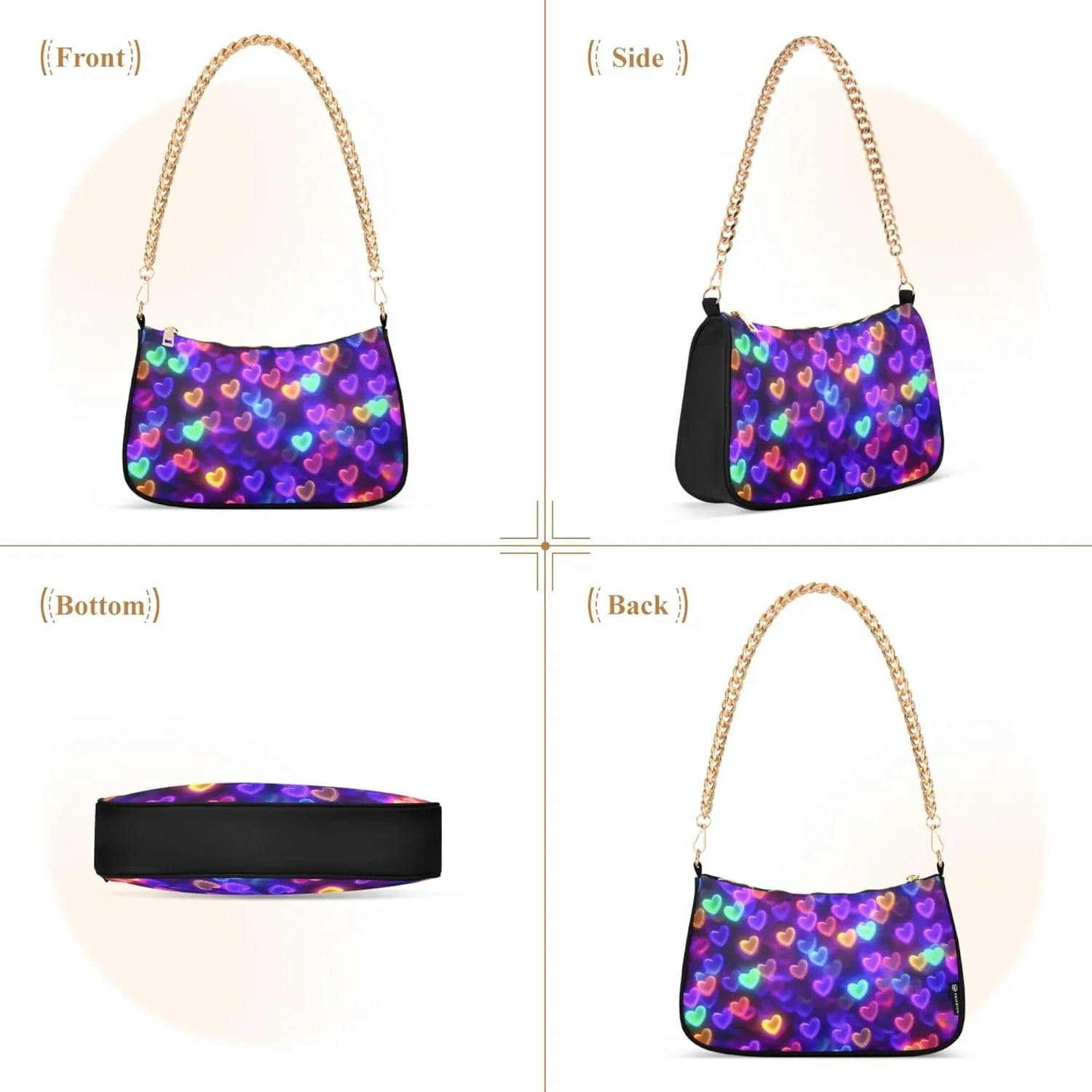 Women's Handbags Tote Crossbody Bag Stylish Purse Ladies Shoulder Bag Handbag 3d Neon Love Heart Crescent Bag