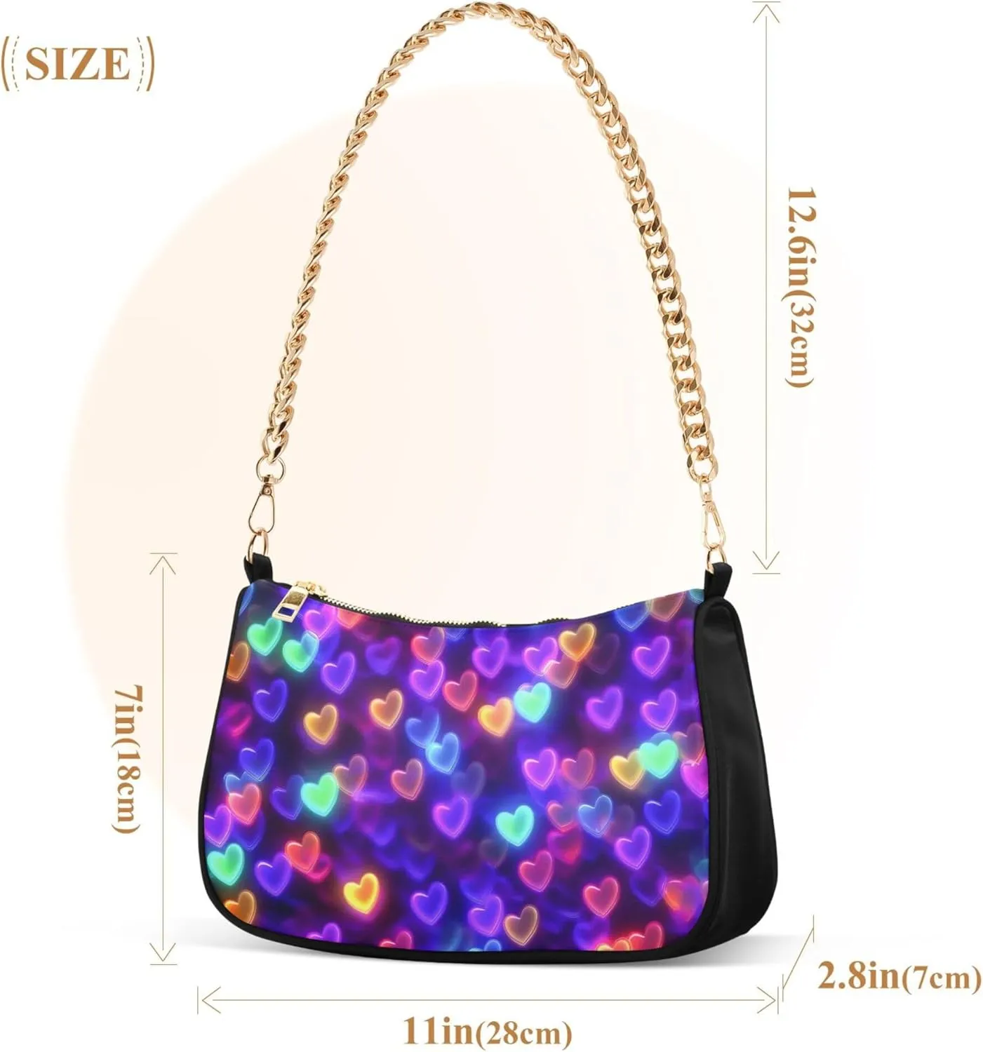 Women's Handbags Tote Crossbody Bag Stylish Purse Ladies Shoulder Bag Handbag 3d Neon Love Heart Crescent Bag