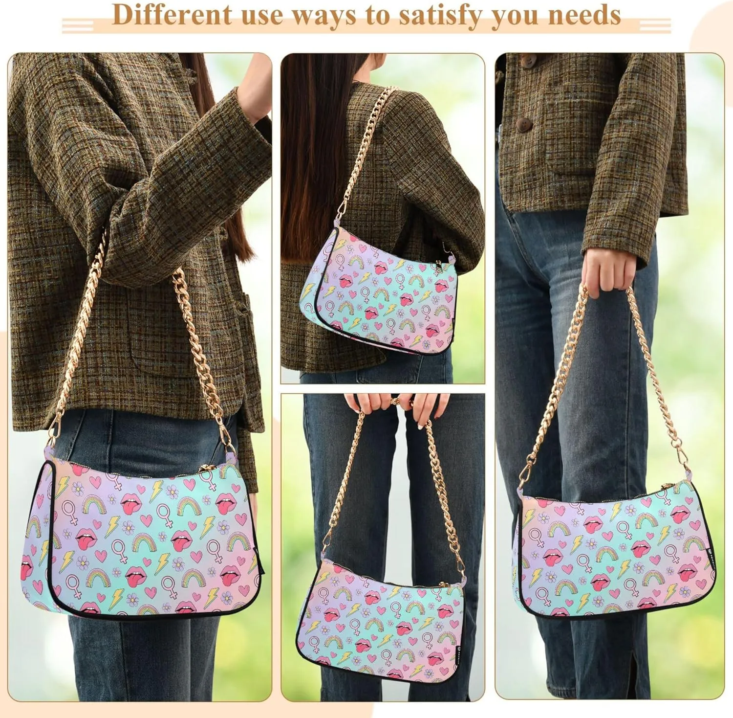 Women's Handbags Tote Crossbody Bag Stylish Purse Ladies Shoulder Bag Handbag Monochrome Checkerboard Crescent Bag
