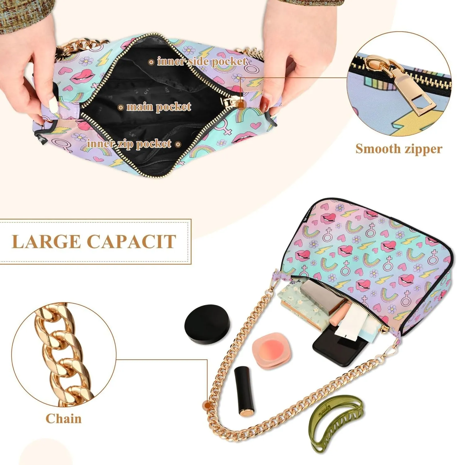 Women's Handbags Tote Crossbody Bag Stylish Purse Ladies Shoulder Bag Handbag Monochrome Checkerboard Crescent Bag