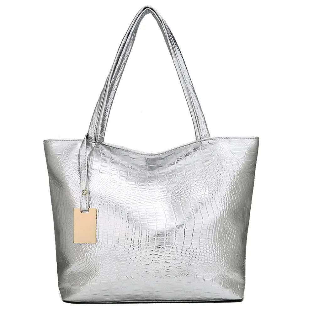 Women's Large Capacity Shoulder Bag – PU Leather Retro Crocodile Pattern Underarm Shopper Tote for Travel