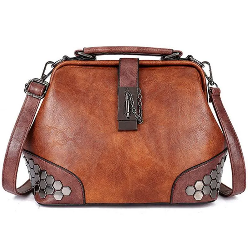 Women's Lock Chain Rivets Crossbody Shoulder Bag