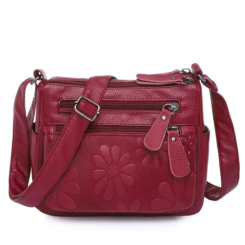 Women’s Shoulder Crossbody Bag with Embossed Flowers in 4 Colors