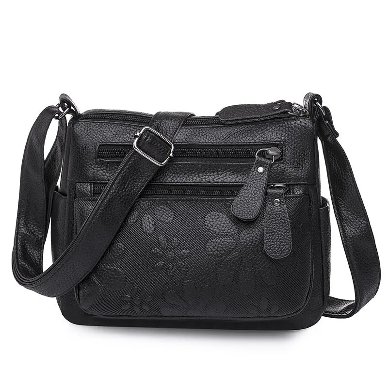 Women’s Shoulder Crossbody Bag with Embossed Flowers in 4 Colors