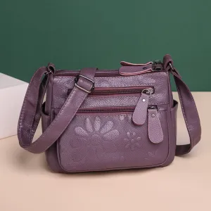 Women’s Shoulder Crossbody Bag with Embossed Flowers in 4 Colors
