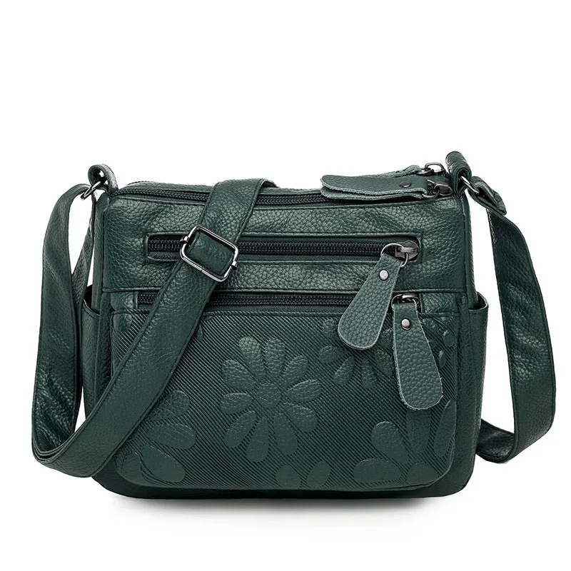 Women’s Shoulder Crossbody Bag with Embossed Flowers in 4 Colors
