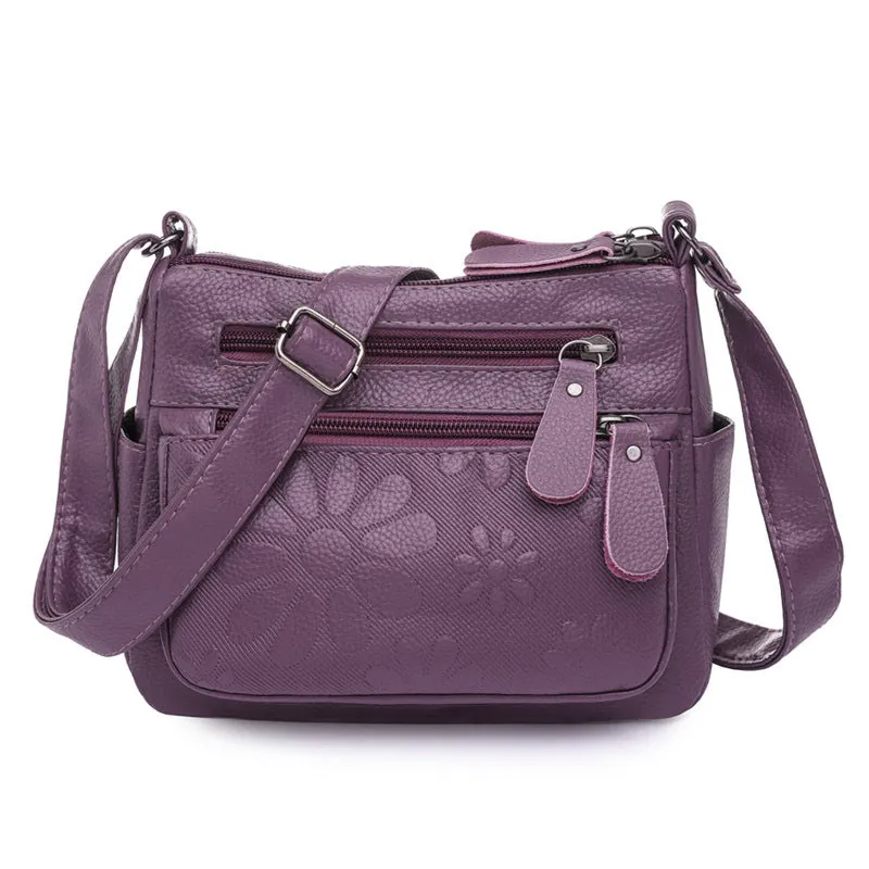 Women’s Shoulder Crossbody Bag with Embossed Flowers in 4 Colors