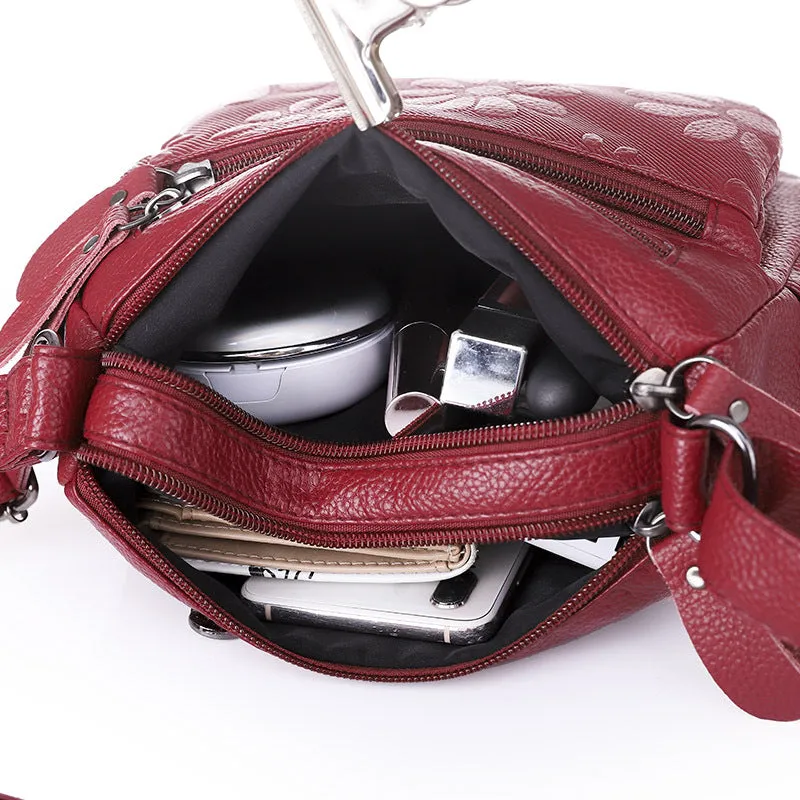 Women’s Shoulder Crossbody Bag with Embossed Flowers in 4 Colors